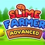 Název Slime Farmer Advanced ve stylizovaném písmu s barevnými slizovými postavičkami na trávě před lesem