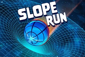 Modrá koule na mřížkované šikmé ploše s nápisem Slope Run