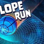 Modrá koule na mřížkované šikmé ploše s nápisem Slope Run