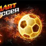 Silueta fotbalisty s rozpřaženými pažemi a hořící fotbalový míč na tmavém pozadí