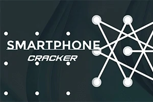 Logo s textem Smartphone Cracker a grafickým vzorem složeným z propojených bílých teček na tmavém pozadí