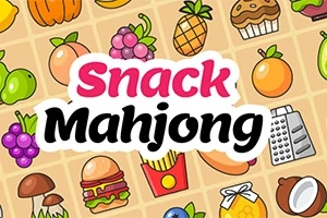 Náhled s obrázky ovoce, zeleniny a jídel s textem Snack Mahjong uprostřed