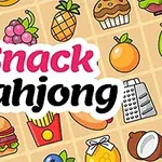 Náhled s obrázky ovoce, zeleniny a jídel s textem Snack Mahjong uprostřed