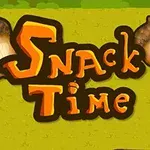 Nápis Snack Time vedle tří žaludů na zeleném pozadí