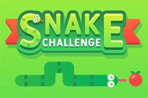Nápis Snake Challenge na zeleném pozadí s kresleným hadem a jablkem