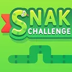 Nápis Snake Challenge na zeleném pozadí s kresleným hadem a jablkem