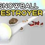 Sněhová koule valící se dolů po svahu s figurínou Santa Clause a s názvem Snowball Destroyer nad ní
