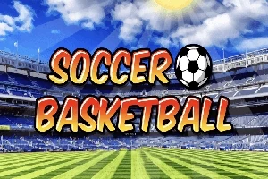 Nápis Soccer Basketball na stadionu s jasnou oblohou a zeleným trávníkem