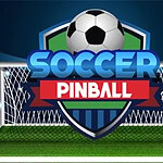Fotbalový míč nad nápisem Soccer Pinball před fotbalovou brankou