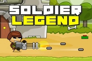 Ilustrace vojáka s helmou střílejícího z kulometu vedle hradu s nápisem Soldier Legend