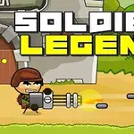 Ilustrace vojáka s helmou střílejícího z kulometu vedle hradu s nápisem Soldier Legend