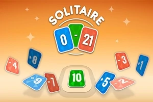 Barevné karty s číselnými hodnotami a nápisem „Solitaire“ na oranžovém pozadí