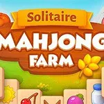 Název Solitaire Mahjong Farm obklopený zemědělskými motivy včetně zvířat a plodin