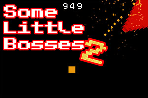Text Some Little Bosses 2 v pixelech na černém pozadí s barevnými výbuchy a číslem 949