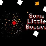 Text Some Little Bosses na černém pozadí s oranžovým a červeným čtvercem a rozptýlenými bílými čtverci