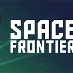 Raketa na barevném pozadí vedle velkého textu SPACE FRONTIER