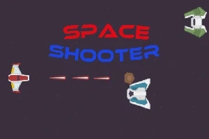 Na obrázku jsou tři vesmírné lodě a nápis Space Shooter na tmavém pozadí