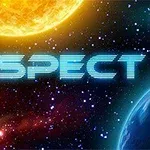 Kosmická loď létající u planety s jasným sluncem na pozadí a textem SPECT