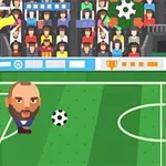 Dva kreslení fotbalisté na hřišti s diváky na tribunách v pozadí