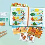 Náčrt otevřené knihy s ilustracemi ročních období, kolem níž leží barevné obrázky a dvě tužky