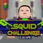 Ilustrace s postavou dítěte, nápisem „Squid Challenge“ a světly na pozadí
