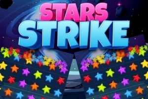 Barevné hvězdy uspořádané do řad na tmavém pozadí s nápisem Stars Strike nahoře