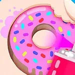 Růžový donut s barevným posypem je stříkán růžovou barvou z plechovky