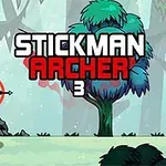 Stickman kreslená postavička střílí šíp v lese, s nápisem Stickman Archer 3 vedle