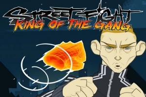 Animovaná postava s krátkými vlasy v bojové póze s názvem Streetfight King of the Gang nahoře