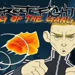 Animovaná postava s krátkými vlasy v bojové póze s názvem Streetfight King of the Gang nahoře