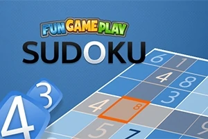 Náhled modrého sudoku rozhraní s výrazným nápisem SUDOKU a jednotlivými čísly na herní ploše