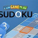 Náhled modrého sudoku rozhraní s výrazným nápisem SUDOKU a jednotlivými čísly na herní ploše