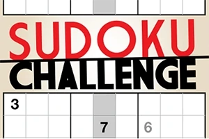 Nápis Sudoku Challenge ve výrazných barvách nad částečně vyplněnou sudoku mřížkou