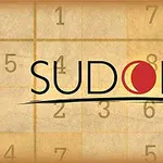 Nápis SUDOKU s červeným kruhem uvnitř písmene O na podkladu s čísly