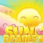 Usmívající se slunce obklopené růžovými a žlutými mraky s nápisem Sun Beams 2