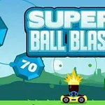 Barevná grafika s nápisem „SUPER BALL BLAST“ na modrém pozadí se střílejícím dělem a polygonálními balóny s čísly
