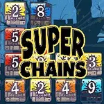 Barevné dlaždice s čísly v mřížce s nápisem Super Chains uprostřed