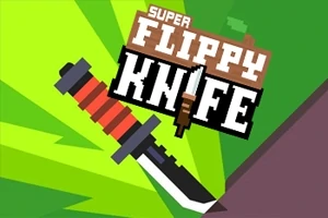 Grafický design s nožem a nápisem Super Flippy Knife na zeleném pozadí