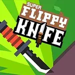 Grafický design s nožem a nápisem Super Flippy Knife na zeleném pozadí