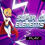 Dvĕ kreslené superhrdinky v kostýmech na fialovém pozadí s nápisem Super Girls Elements Quiz