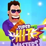 Postavička s brýlemi a úsměvem drží střílející zbraň, v popředí je nápis Super Hit Masters