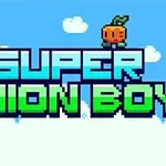 Název Super Onion Boy ve pixlované grafice s kreslenými zeleninovými postavičkami na modrém pozadí s mraky