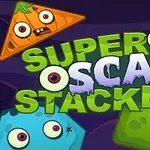Barevné kreslené příšerky různých tvarů a výrazů obklopují nápis Super Scary Stacker