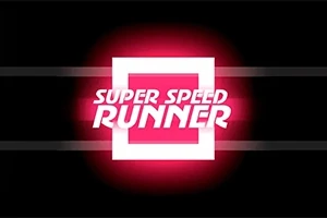Logo s bílým obdélníkem na červeno-černém pozadí s nápisem Super Speed Runner