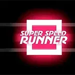 Logo s bílým obdélníkem na červeno-černém pozadí s nápisem Super Speed Runner