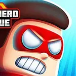 Ilustrace kreslené postavy superhrdiny s červenou maskou, modrobílým pozadím a logem Superhero League v levém horním rohu