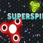 Barevné spinnery na černém šestiúhelníkovém pozadí s nápisem SUPERSPIN