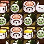 Roztomilé sushi postavičky s různými výrazy tváře uspořádané v mřížce