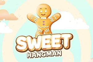 Perníkový panáček s nápisem SWEET HANGMAN na pastelovém pozadí s mraky