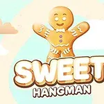 Perníkový panáček s nápisem SWEET HANGMAN na pastelovém pozadí s mraky
